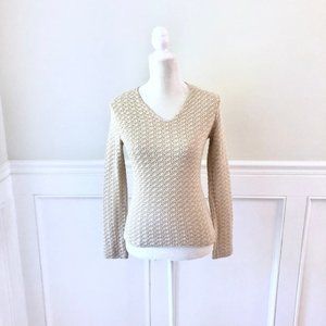 Missoni Tan Beige Open Weave V Neck Sweater